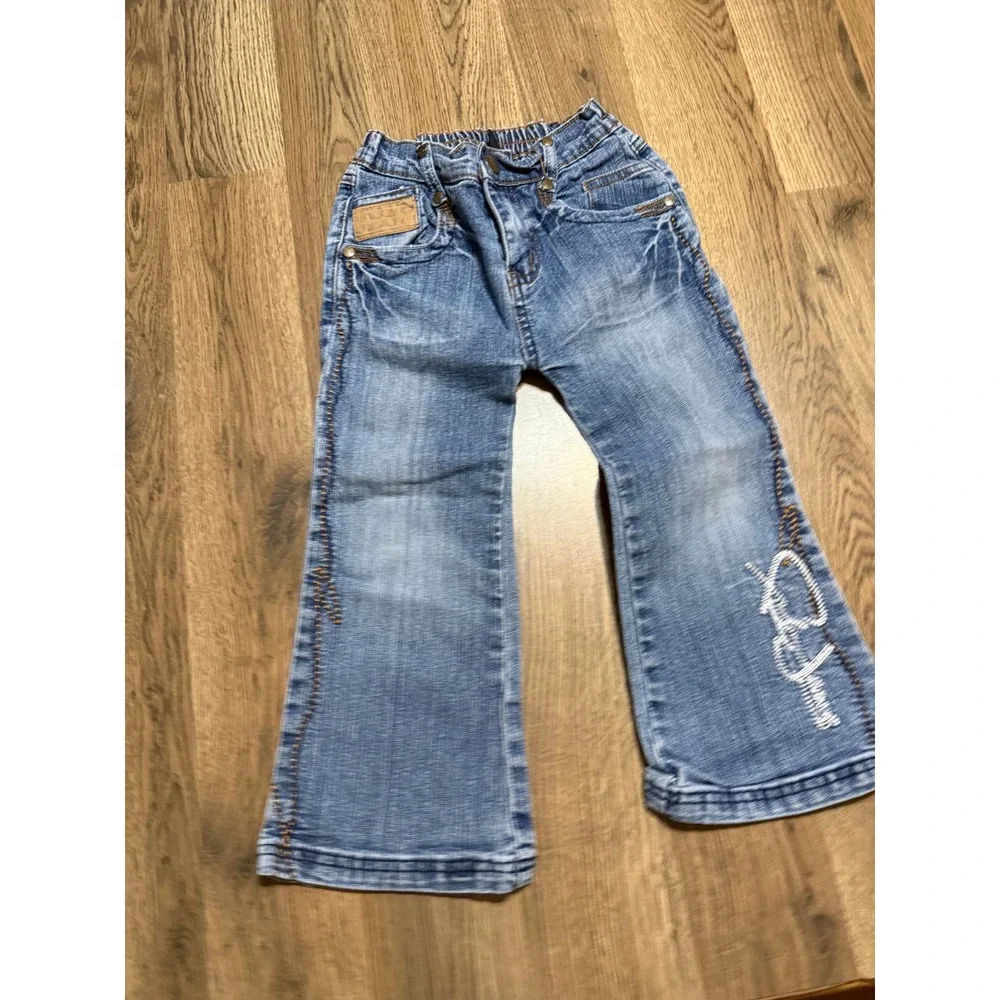 FUBU Jeans Girl Size 4T Blue Denim Flare The Collection Rhinestone Logo